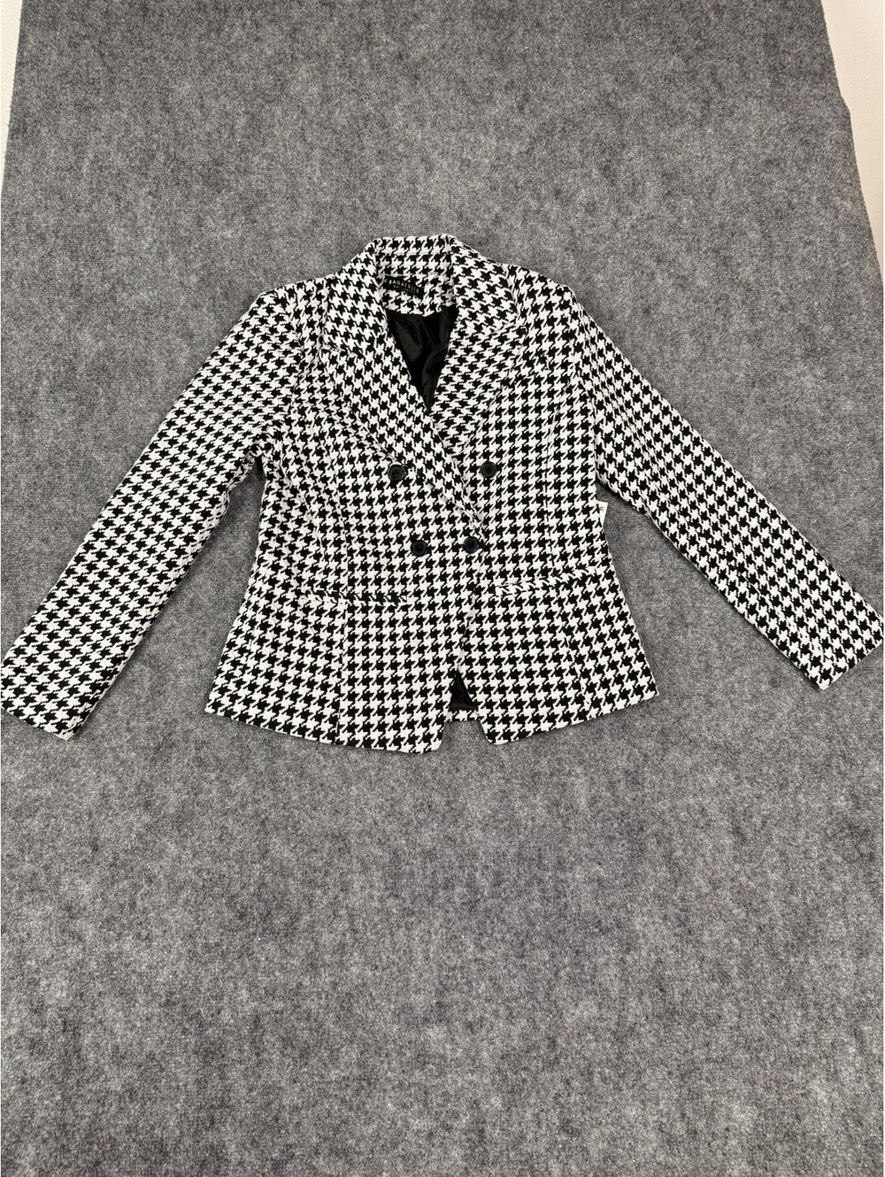 Bagatelle Black and White Houndstooth Double-Breasted Blazer